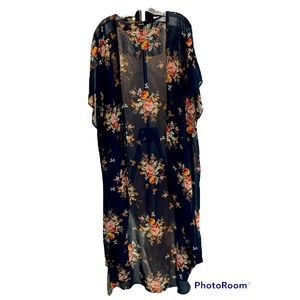 🌸 NWOT Torrid Chiffon Kimono Duster Navy Pink Floral size 3/4X